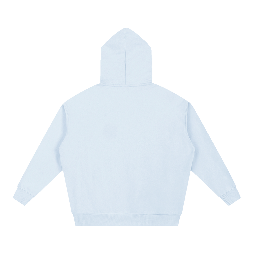 SIGNUMX College Hoodie in Light Blue, back flat lay, women's oversized Catholic hoodie