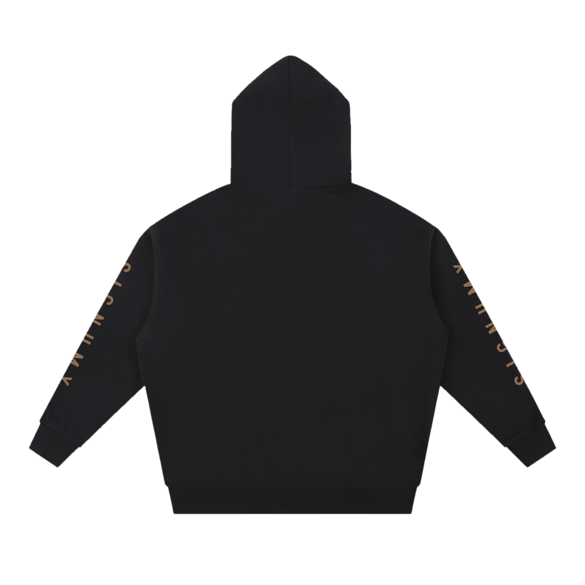 SIGNUMX Essential Hoodie in black, back view with SIGNUMX sleeve print