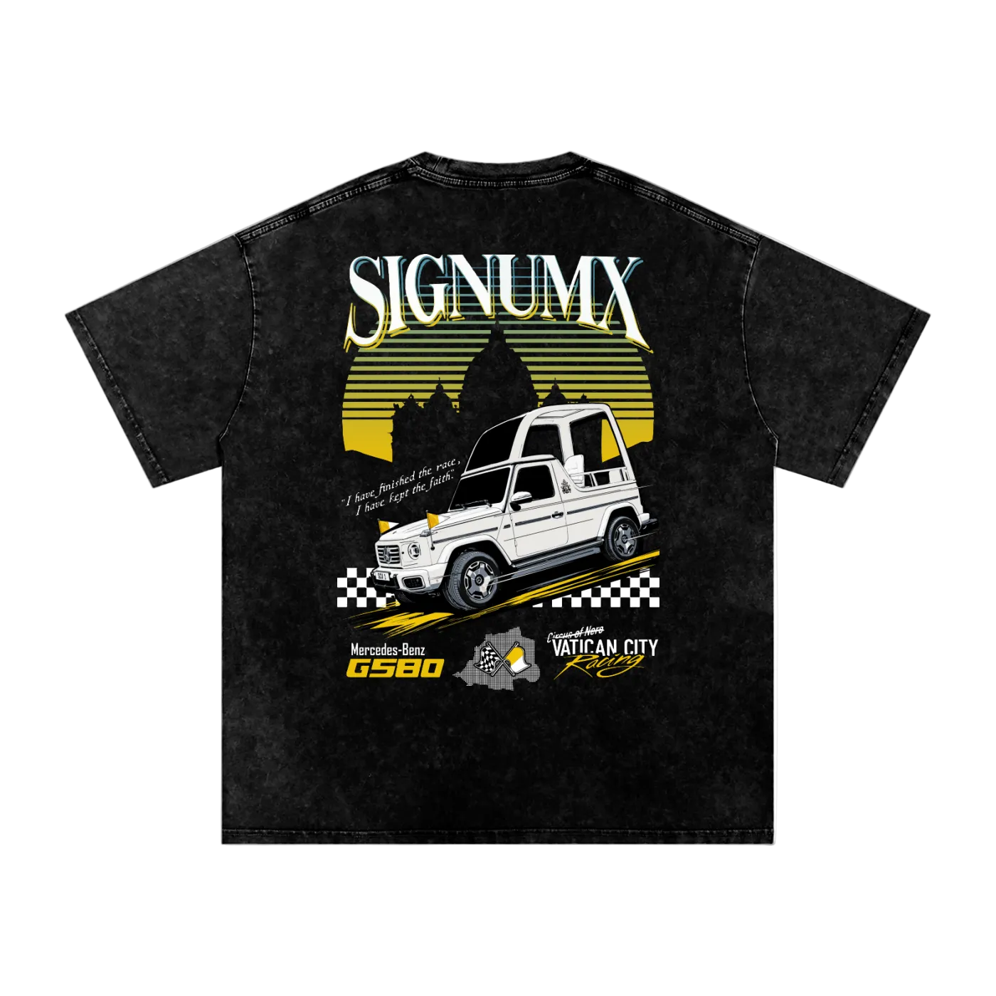 Vatican City Racing, I have finished the race Catholic short sleeve washed t-shirt back