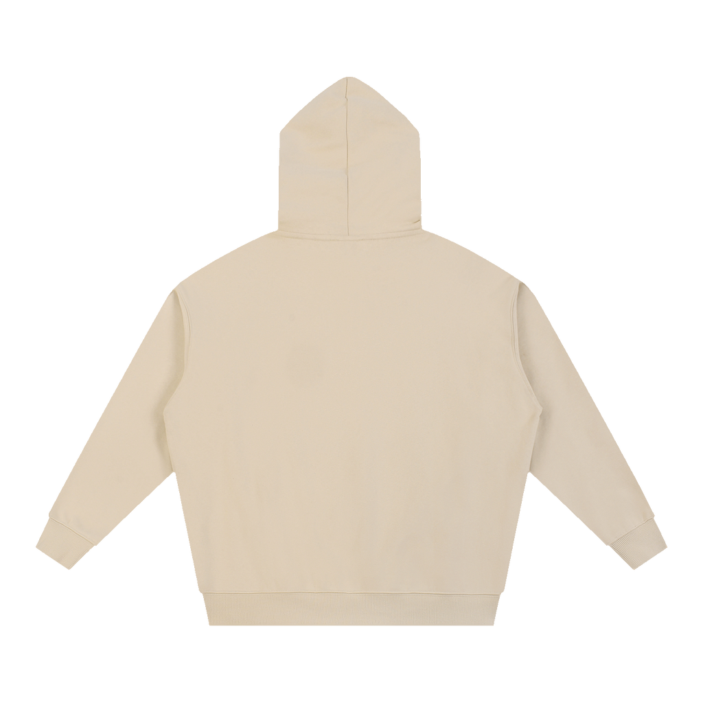 SIGNUMX College Hoodie in Sand, back flat lay, women's oversized Catholic hoodie