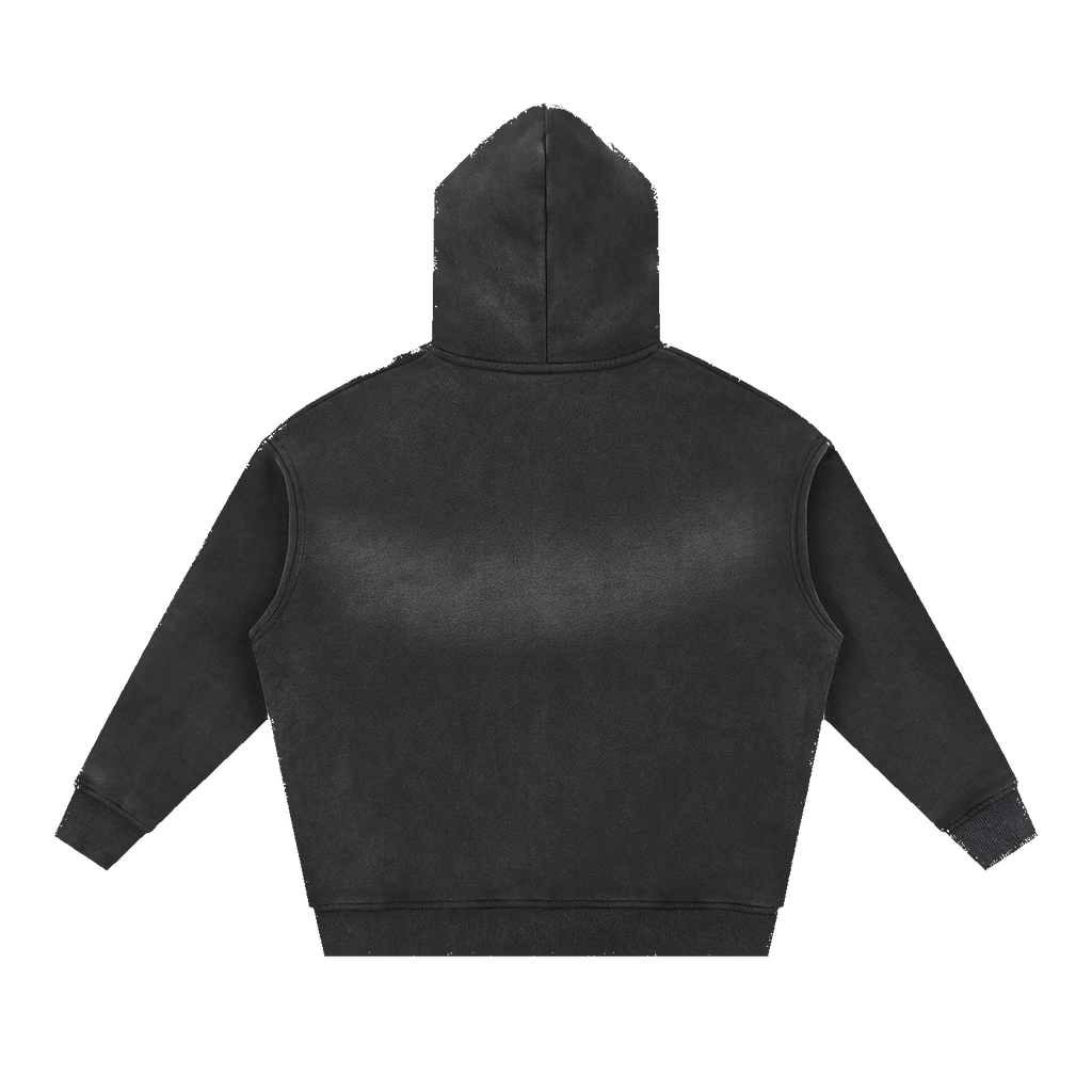 Men's Catholic zip hoodie Black back, washed black SIGNUMX zip hoodie