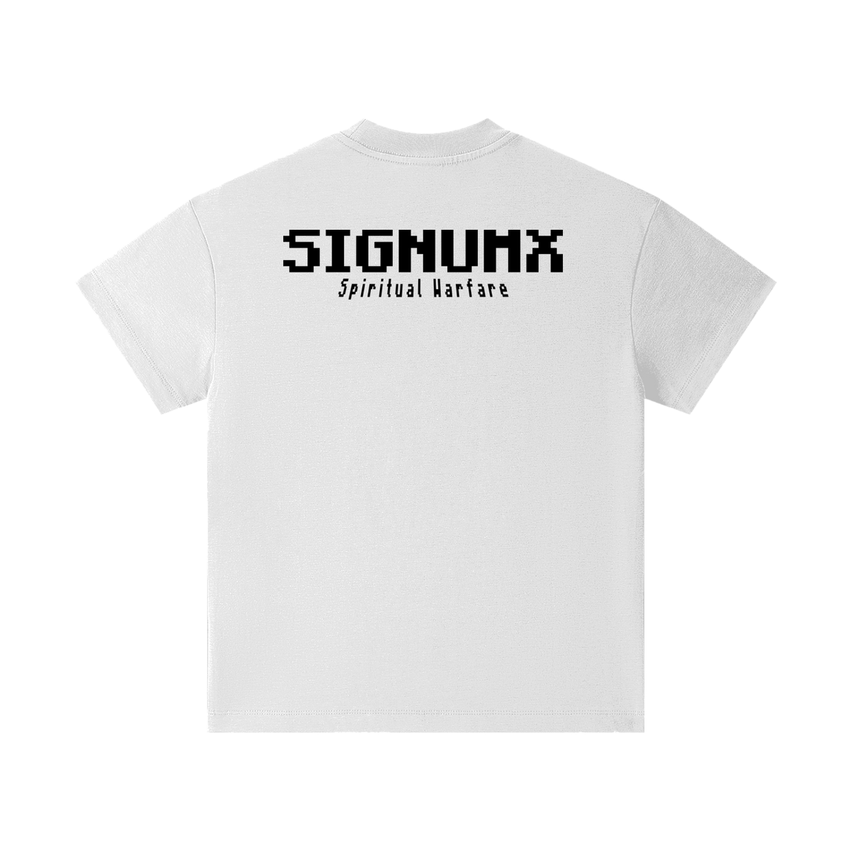 SIGNUMX Kids Spiritual Warfare Shirt in White, back with 8-bit SIGNUMX Spiritual Warfare print