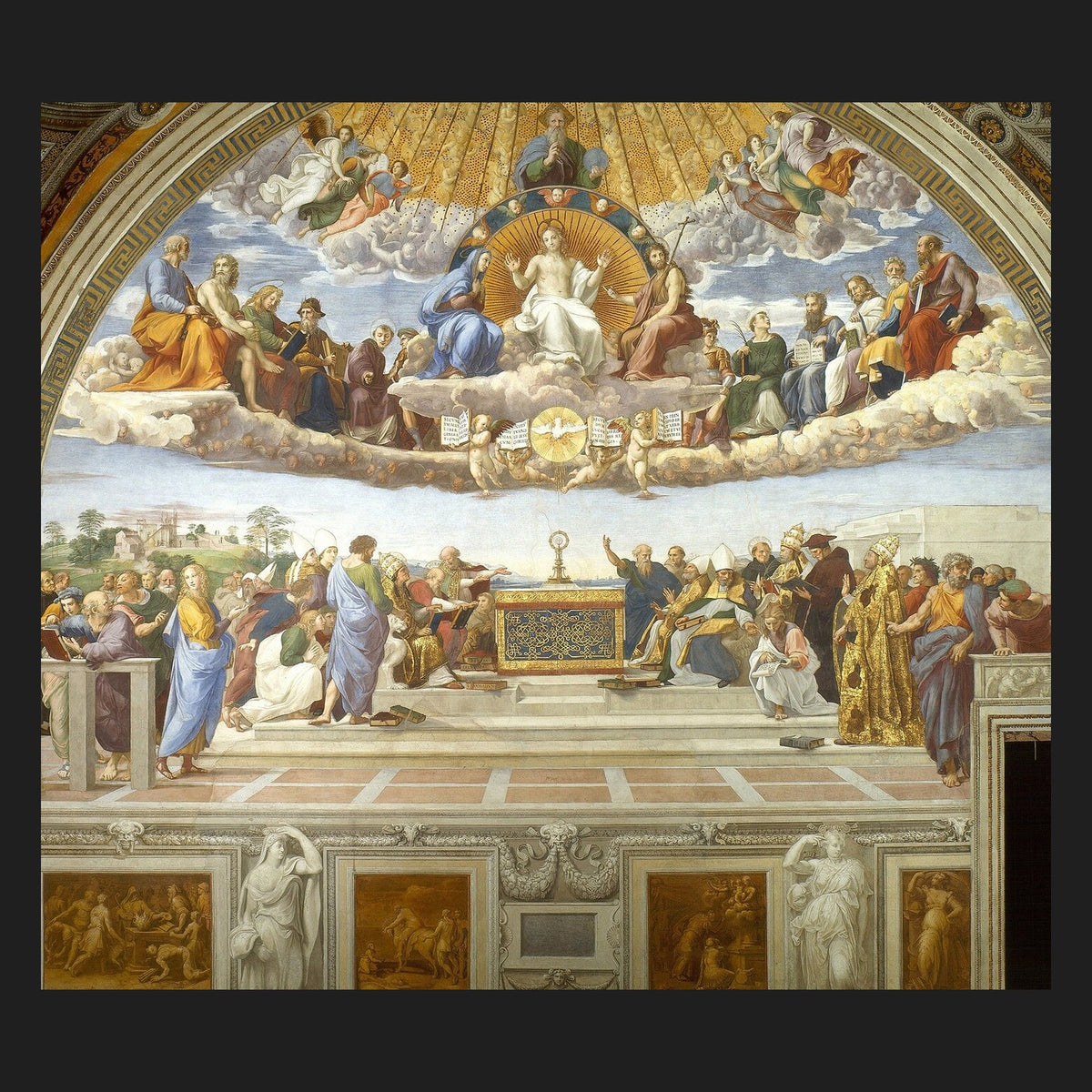 Raphael's Disputation of the Holy Sacrament, honoring St. Carlo Acutis and his love for the Eucharist
