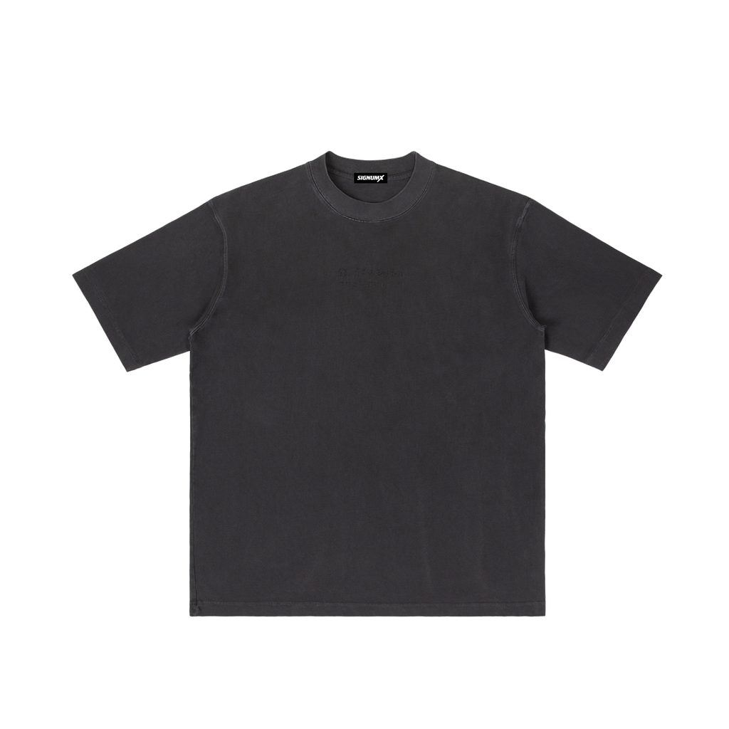 St. Christopher | Pray for Us Embroidered Heavyweight Vintage Wash Drop-Shoulder Shirt in Black - Front