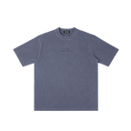 St. Elmo | Pray for Us Embroidered Heavyweight Vintage Wash Drop-Shoulder Shirt in Navy Blue - Front