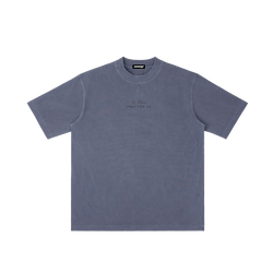St. Elmo | Pray for Us Embroidered Heavyweight Vintage Wash Drop-Shoulder Shirt in Navy Blue - Front
