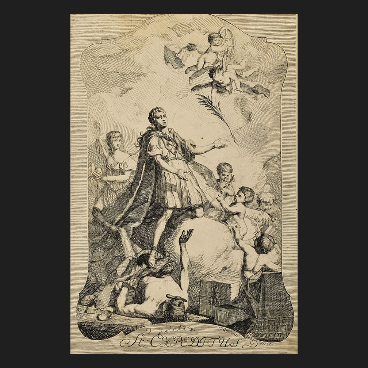 Classical sacred art portrait of St. Expedite, patron of urgent causes