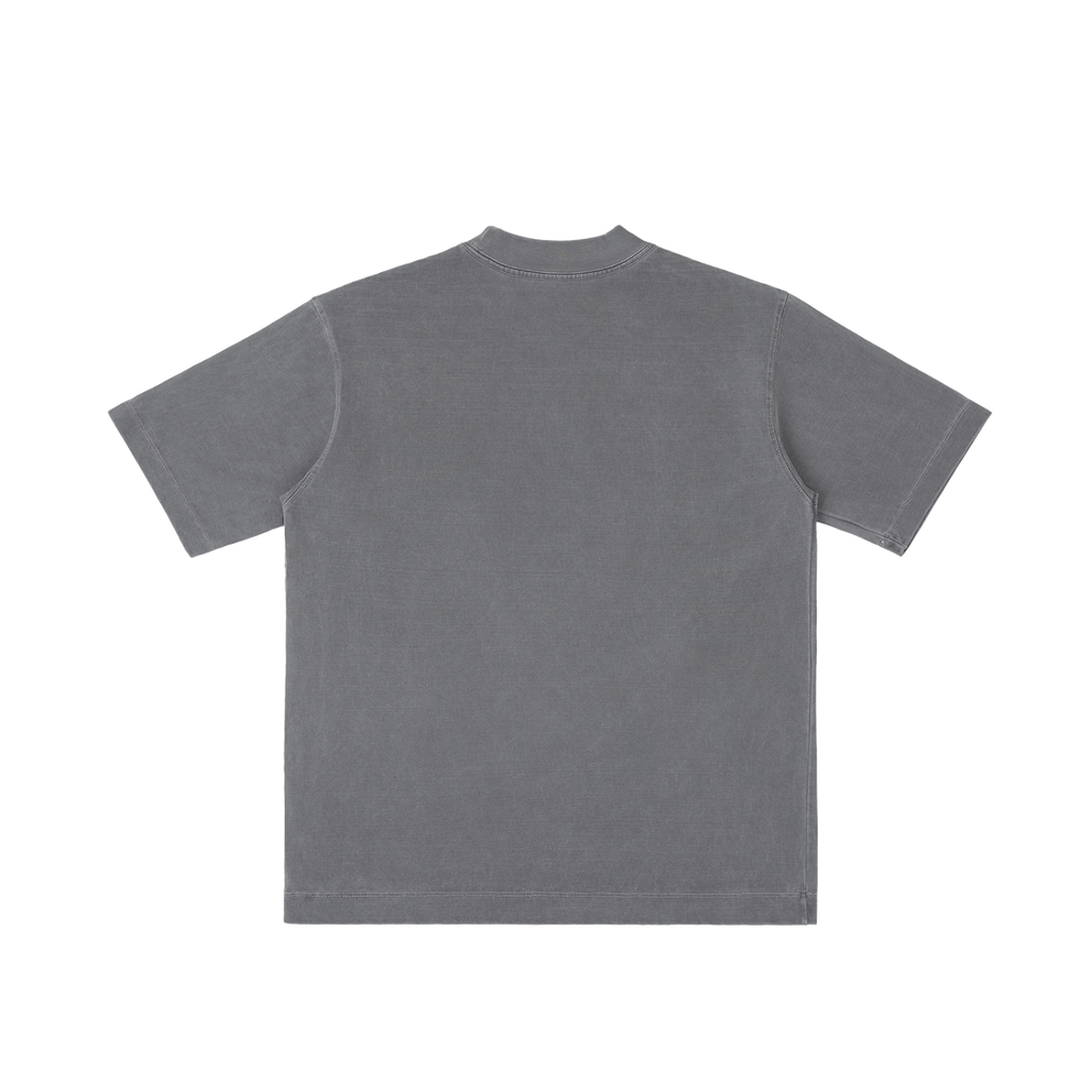 St. Genesius | Pray for Us Embroidered Heavyweight Vintage Wash Drop-Shoulder Shirt in Gray - Back