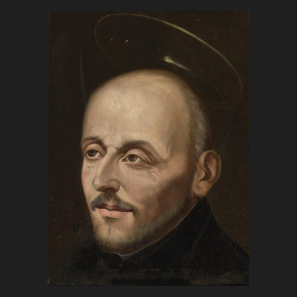 Classical sacred art portrait of St. Ignatius of Loyola, patron of spiritual retreats