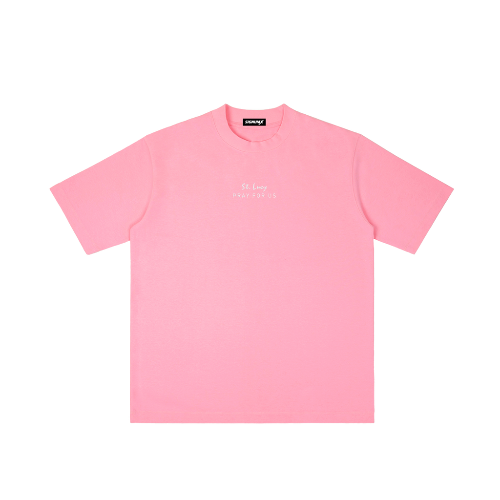 St. Lucy | Pray for Us Embroidered Heavyweight Vintage Wash Drop-Shoulder Shirt in Light Pink - Front