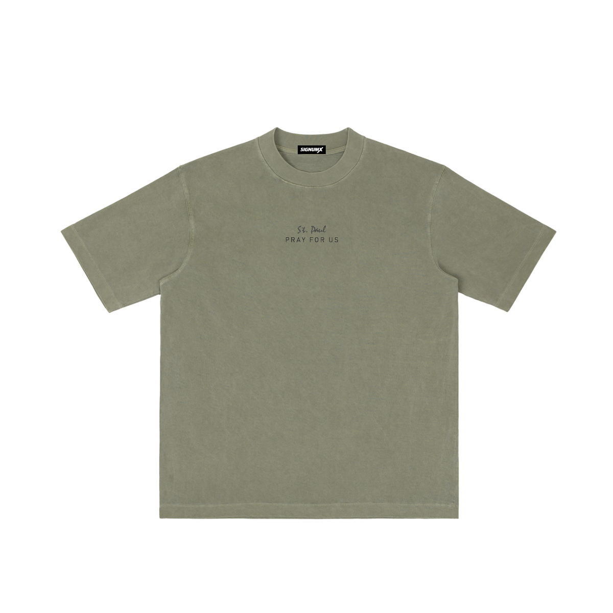 St. Paul | Pray for Us Embroidered Heavyweight Vintage Wash Drop-Shoulder Shirt in Army Green - Front