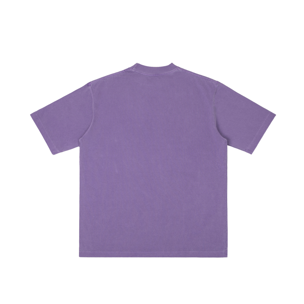 St. Peregrine | Pray for Us Embroidered Heavyweight Vintage Wash Drop-Shoulder Shirt in Purple - Back